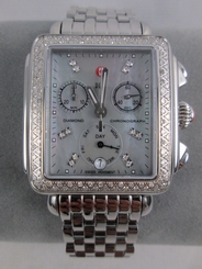 Michele Large Deco Diamond Grey Blue MOP Ladies Watch MW06P01A1064 Refurbished