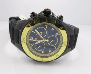 Michele MWW12F000062 Women's Jelly Bean Chrono Gold tone Black Silicon Watch NEW