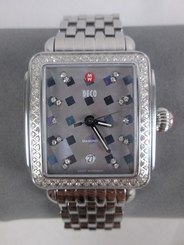 NEW Michele Large Deco Diamond Grey Mosaic Watch MW06T01A1977 Stainless Steel