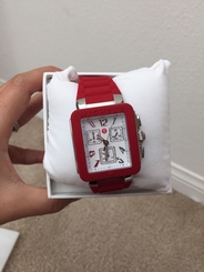 $350 NWT MICHELE RED/ SILVER JELLY BEAN PARK WATCH MWW06L000011