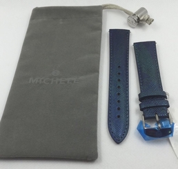 MICHELE Dark Blue/Green Leather Italian Made Watch Strap 16mm NEW $100 Retail