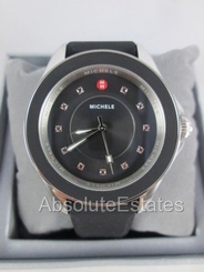 NEW Michele Cape Black Silver Red Topaz Ladies Watch MWW27A000006 NIB + Box