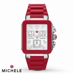 NEW Michele Jelly Bean Park Red & Silver Chronograph Watch MWW06L000011 NIB