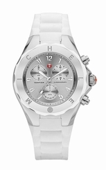 Michele Women Tahitian White Silicone Silver Chronograph Watch MWW12F000032 NEW