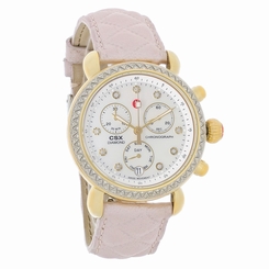 Michele CSX Diamond MOP Swiss Chronograph Pink Leather Quartz Watch MW03M01C5046