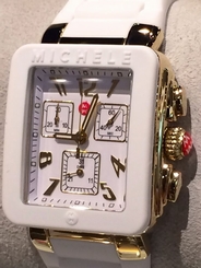 NWT MICHELE Park Jelly Bean White & Gold Chronograph Watch MWW06L000013 $395