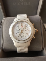 Auth Michele Wonen's Jetway Chronograph Wrist White Ceramic Watch MWW17B000002