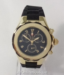 Michele MWW12F000007 Women's Jelly Bean Chrono Gold Plated Black Silicon Watch