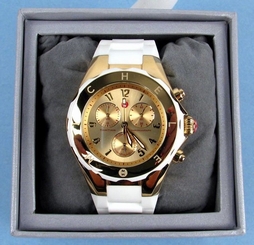 Michele Tahitian White/Gold Jelly Bean Chronograph Watch MWW12F000031, New