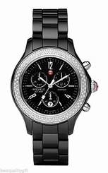NEW-MICHELE JETWAY BLACK CERAMIC DIAMOND CHRONOGRAPH WATCH-MWW17B000009-MSR$1995