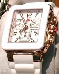 MICHELE Park Jelly Bean White & Rose Gold Chronograph Watch MWW06L000014 $395