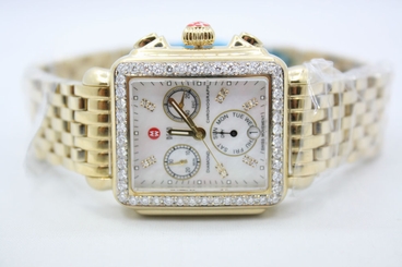 MICHELE DECO CHRONO YELLOW GOLD CUSTOM DIAMOND ENCRUSTED WATCH MW06P00A9046