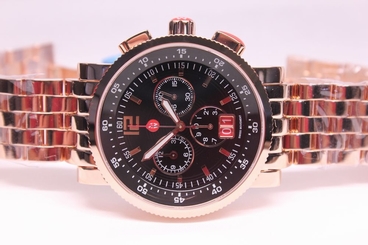NWT Michele SPORT SAIL Rose Gold Black Dial Chronograph Mens Watch MWW01K000087