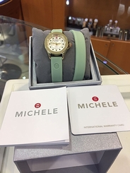 MICHELE CAPE MINI GREEN SILICONE WATCH WITH GOLD TONE DIAL MWW27B000002