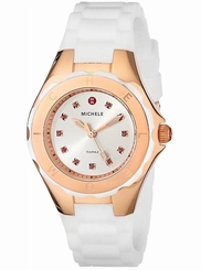 MICHELE MWW12P000003 WOMEN'S PETITE  ROSE GOLD TOPAZ STONES WHITE SILICON WATCH