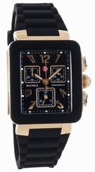 BRAND NEW MICHELE MWW06L000015 BLACK JELLY BEAN CHRONO GOLD CASE WOMEN'S WATCH