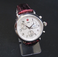 NEW MICHELE CSX,CX39 CHRONOGRAPH MOP SILVER METALLIC PLUM 100% SNAKE BAND WATCH