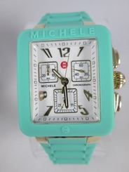 NEW Michele Jelly Bean Park Seafoam Gold Chronograph Watch MWW06L000024 Box NIB