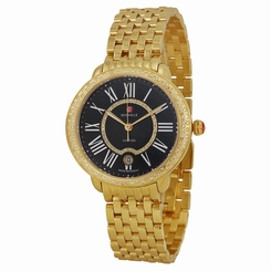 NEW Authentic Michele Serein 16 Diamond Gold Tone Black Dial MWW21B000051 Watch