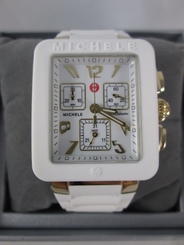 NEW Michele Jelly Bean Park White & Gold Chronograph Watch MWW06L000013 Box