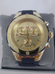 NEW Michele Large Tahitian Jelly Bean Navy Blue & Gold Watch MWW12F000040 NIB