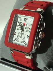 NWT MICHELE PARK JELLY BEAN RED & SILVER CHRONOGRAPH WATCH MWW06L000011 $345