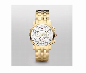 MICHELE Sport Sail GOLD Chronograph Watch Stainless Steel Band MWW01C000106 NIB