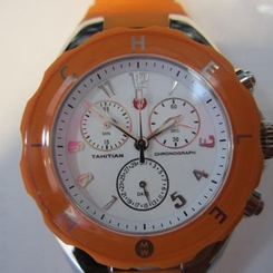 MICHELE WOMEN'S WATCH CHRONO ORANGE RUBBER SPORTS SAPPHIRE ORIGINAL MWW12F000019