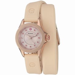 MICHELE WOMEN'S 25MM BROWN SILICONE BAND QUARTZ ANALOG WATCH MWW27B000001