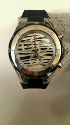 MMWW12F000053 Michele Carousel Zebra DIal Black Silicone Swiss Watch $345