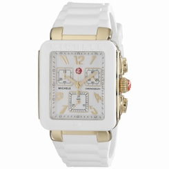MICHELE WOMEN'S WHITE SILICONE BAND STEEL CASE SWISS QUARTZ WATCH MWW06L000013