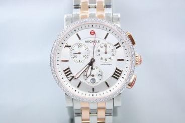 MICHELE SPORT SAIL ROSE & STAINLESS CUSTOM DIAMOND ENCRUSTED WATCH MWW01K000104