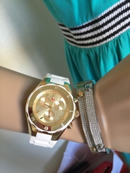 $400 NWT MICHELE TAHITIAN JELLY BEAN Gold/ BLACK MWW12F000031