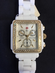 Michele Women's White Deco Ceramic Ladies Diamond Watch MWW06F000003