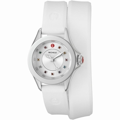 MICHELE WOMEN'S 25MM WHITE SILICONE BAND STEEL CASE QUARTZ WATCH MWW27B000003