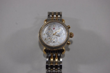 Fake AAA Michele CSX Diamond Chronograph Mother Of Pearl Two tone Gold Silver 100 Diamond Watch