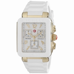 MICHELE WOMEN'S WHITE SILICONE BAND STEEL CASE SWISS QUARTZ WATCH MWW06L000013