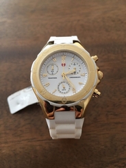 MICHELE TAHITIAN JELLY BEAN WHITE GOLD TONE CHRONOGRAPH WOMEN WATCH MWW12D000011