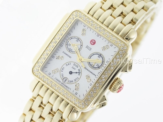 NEW MICHELE DECO WHITE MOP DIAMOND GOLD CHRONOGRAPH MW06Z00B0046 MWW06Z000012