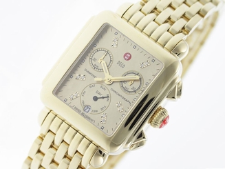 NEW MICHELE DECO CHAMPAGNE DIAMOND DIAL CHRONOGRAPH MW06P00A9067 MWW06P000244