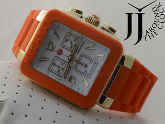 New Michele Park Jelly Bean Orange White Dial Gold Ladies Watch MWW06L000023