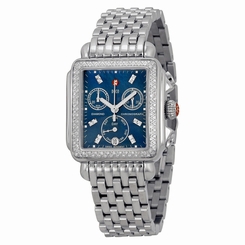  Michele Deco Diamond Chronograph Blue Dial Stainless Steel Ladies Watch