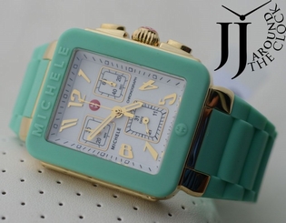 New Michele Park Jelly Bean Seafoam White Dial Gold Ladies Watch MWW06L000024