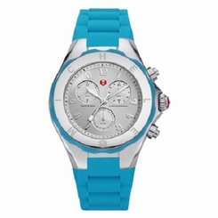 MICHELE WOMEN'S 38MM BLUE SILICONE BAND STEEL CASE QUARTZ WATCH MWW12F000049