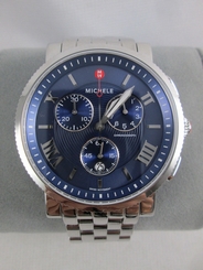 NEW Michele Large Silver Navy Blue Sport Sail Watch Stainless Steel MW01K00A0019