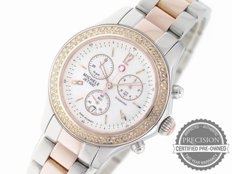 MICHELE JETWAY LADIES' QUARTZ CHRONOGRAPH ROSE GOLD DIAMOND BEZEL MWW17A000017