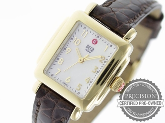 MICHELE DECO MINI QUARTZ 18K GOLD MOP DIAL ALLIGATOR MW06D00A9025 MS12AA010206