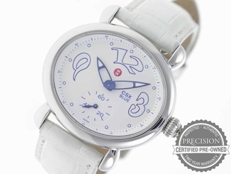 MICHELE CSX BLUE QUARTZ WHITE GUILLOCHE DIAL WHITE ALLIGATOR STRAP MW03E00