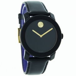 Movado Bold Mens Black Leather Band Swiss Quartz Watch 3600046
