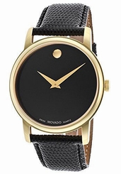 New Movado Museum Classic Black Dial Gold Tone Leather Strap Men's Watch 2100005 845960049962